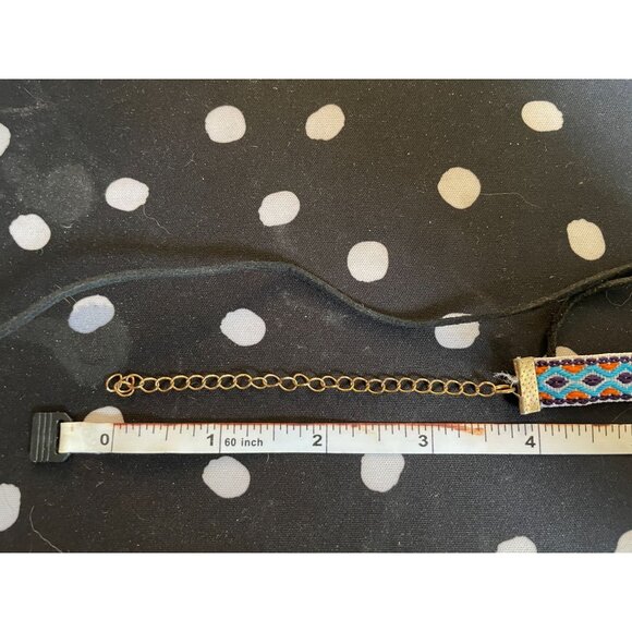 90's aztec tribal fabric choker blue orange black cord tie - Picture 4 of 6